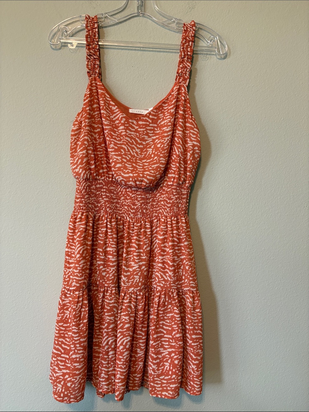 Lush Rust Printed Smocked Mini Dress